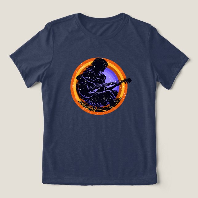 Camiseta Silhueta de Menina Tocando Violão (Design frontal)