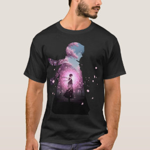 Camiseta Silhueta de Menino Anime em Flor de Cerejeira Saku