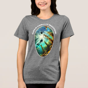 Camiseta Silhueta de mergulhador com tartaruga, peixe e kel