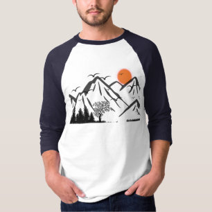 Camiseta Silhueta de montanha com aves voadoras
