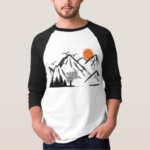 Camiseta Silhueta de Montanha com Pássaros Voadores