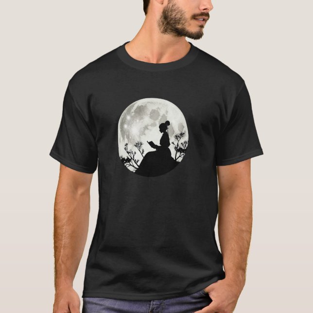 Camiseta Silhueta de Mulher à Luz da Lua Sombra Lua Noite d (Frente)