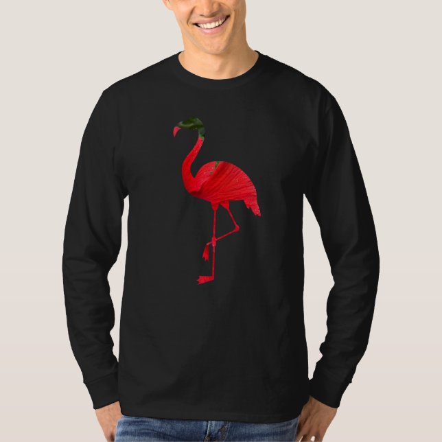 Camiseta Silhueta de Pássaro Flamingo com Flor de Hibisco V (Frente)