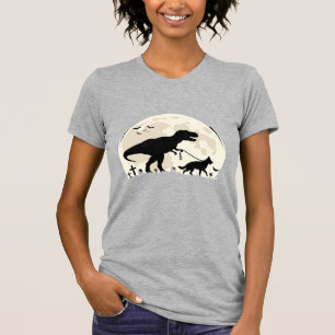 Camiseta Silhueta de Pastor Alemão no Halloween Dinossauro