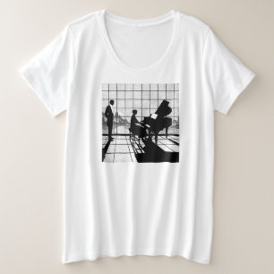 Camiseta Silhueta de Piano Estilo Art Déco   Preto e Branco