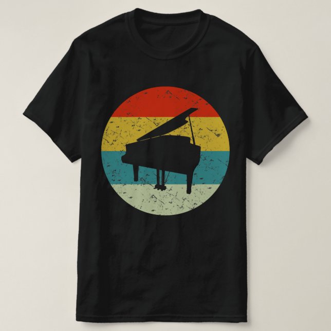 Camiseta silhueta de piano retro vintage 70s (Frente do Design)