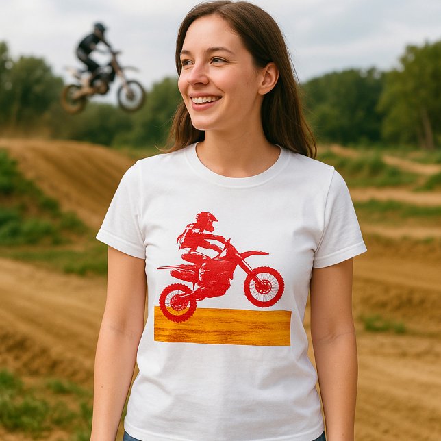 Camiseta Silhueta de Piloto de Moto de Motocross Vermelha (Criador carregado)