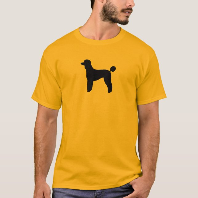 Camiseta Silhueta de Poodle Padrão Preta| Raça Cão (Frente)