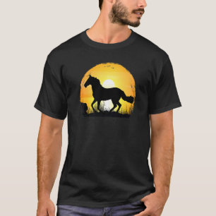 Camiseta Silhueta de Raça de Cavalo ao Pôr do Sol Cavalo Mo