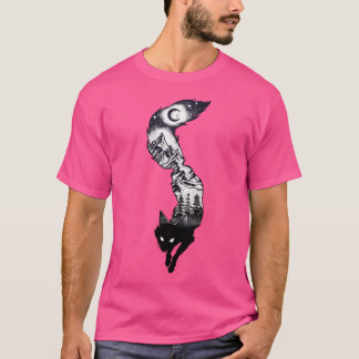 Camiseta Silhueta De Raposa Surreal Com Lua De Estresse De 