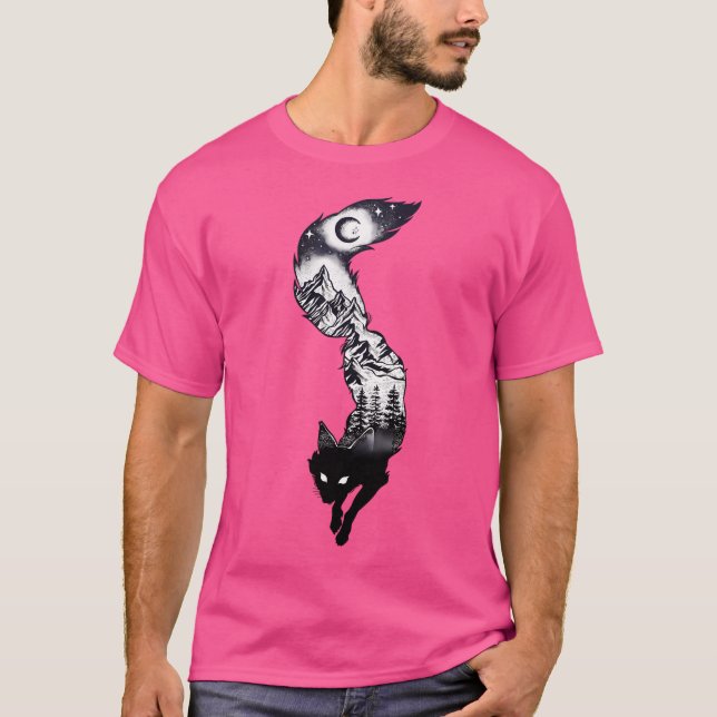 Camiseta Silhueta De Raposa Surreal Com Lua De Estresse De  (Frente)
