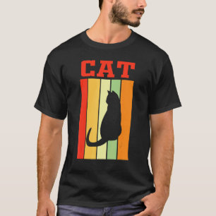 Camiseta Silhueta de Sombra de Gato em Cores Retrô