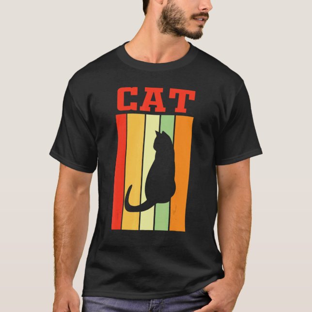 Camiseta Silhueta de Sombra de Gato em Cores Retrô (Frente)
