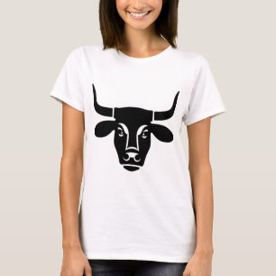 Camiseta Silhueta de Touro Minimalista Cabeça de Boi Preto