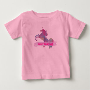 Camiseta Silhueta de Unicórnio Abstrato Rosa Pastel