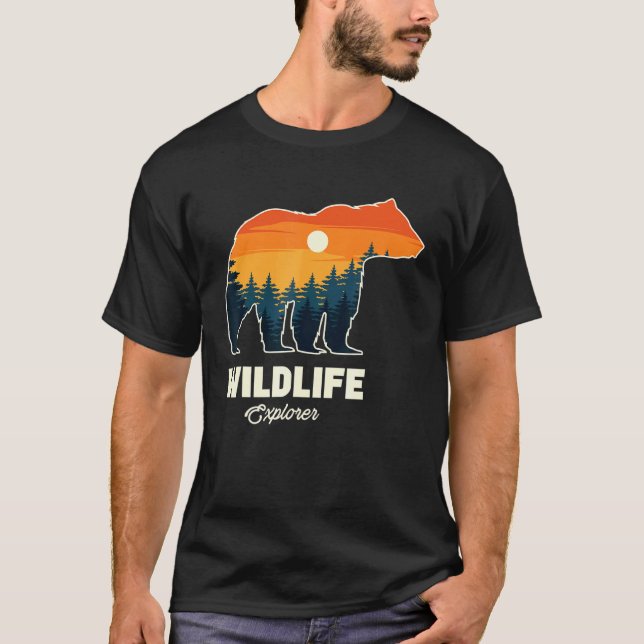 Camiseta Silhueta De Urso Com Urso De Fundo Da Natureza (Frente)
