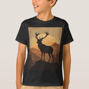 Camiseta Silhueta de Veado Majestoso ao Pôr do Sol