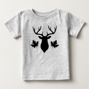 Camiseta Silhueta de Veado Preto com Folha de Bordo