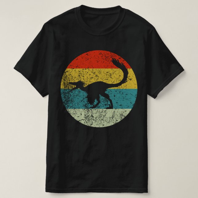 Camiseta silhueta de vintagem de troodon retro 70s (Frente do Design)