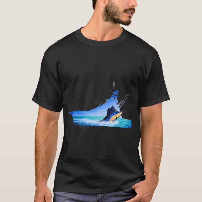 Camiseta silhueta do barco marlin (Frente)