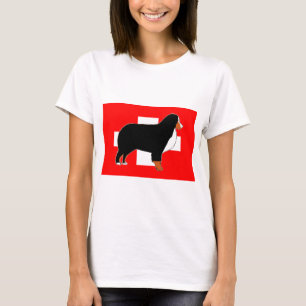 Camiseta silhueta do cão de montanha bernês na bandeira enf