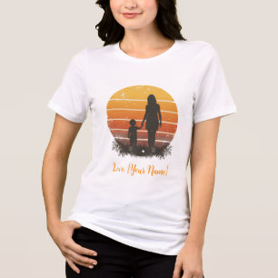 Camiseta Silhueta do pôr do sol personalizada de mãe e filh