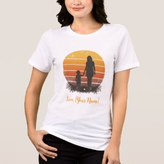 Camiseta Silhueta do pôr do sol personalizada de mãe e filh