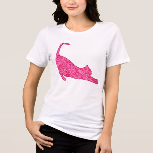 Camiseta Silhueta Gato Estressante em Fúchsia Batik Rosa