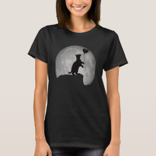Camiseta Silhueta Gato na Lua cheia com coração. Beautifu