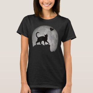Camiseta Silhueta Gato na Lua cheia com coração. Beautifu