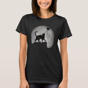Camiseta Silhueta Gato na Lua cheia com coração. Beautifu