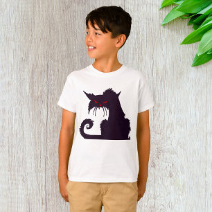 Camiseta Silhueta Gato Preto mau com Olhos Vermelhos