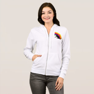 Camiseta Silhueta Gato Preto, Rainbow Zipped Ladies Hoodie