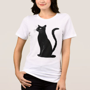 Camiseta Silhueta Gráfica de Gato Preto Elegante - Minimali