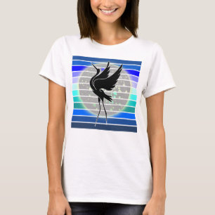 Camiseta Silhueta Majestosa Blue Heron no lago Full Moon