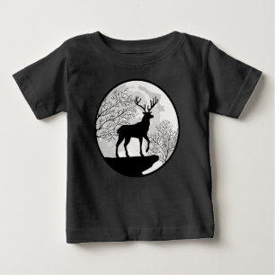 Camiseta Silhueta Noturna de Cervo e Lua na Natureza Selvag