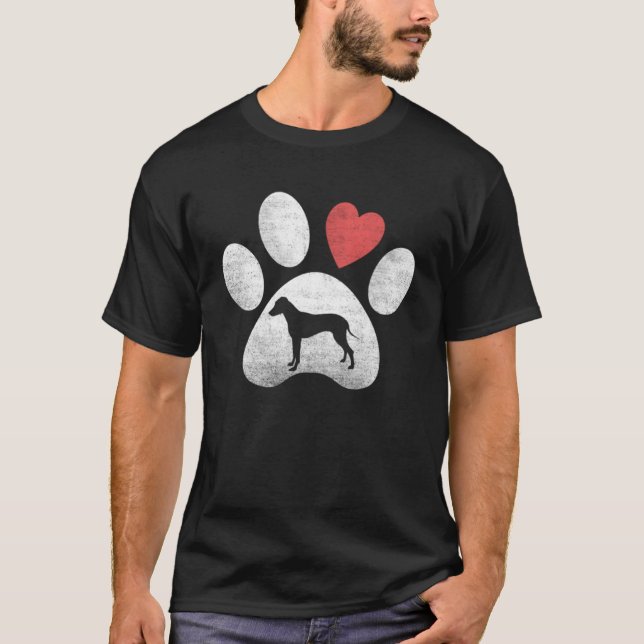 Camiseta Silhueta Pata de Ridgeback da Rodésia Com Coração  (Frente)