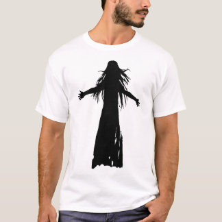 Camiseta Silhueta preta de uma mulher de cabelo comprido