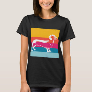 Camiseta Silhueta Retro de Dachshund – Arte Colorida de Cac