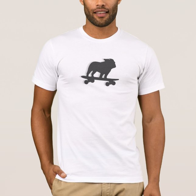 Camiseta Silhueta Skateboarding do buldogue (Frente)