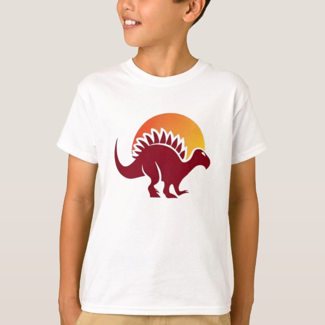 Camiseta Silhueta Sunset Red Stegosaurus (Frente)