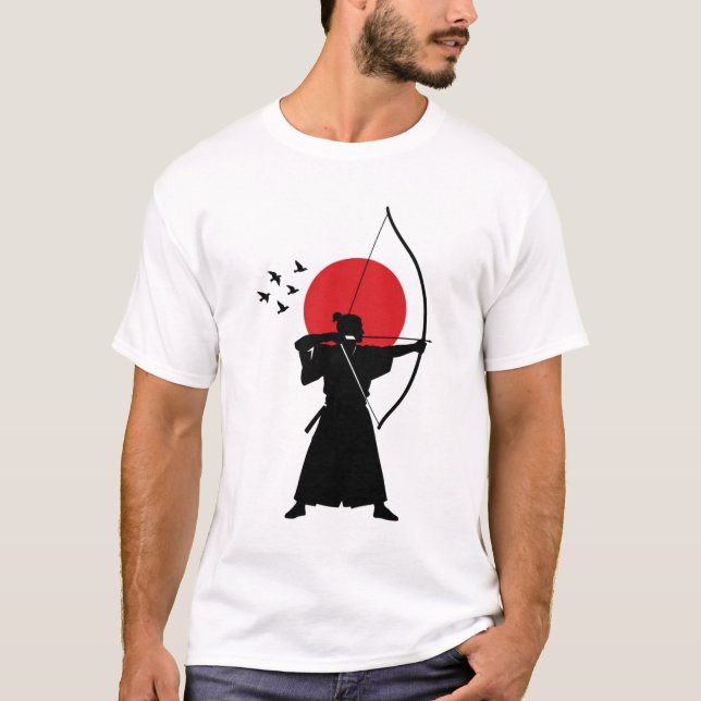 Camiseta Silhueta Tradicional do Arqueiro Samurai Japonês (Frente)