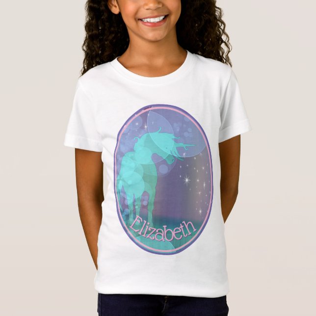 Camiseta Silhueta Unicorn Flutuante (bolhas arco-íris) (Frente)