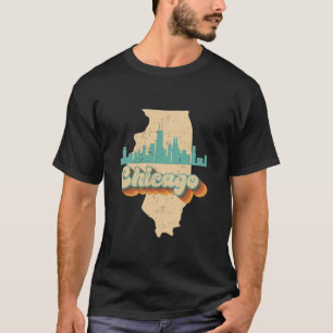 Camiseta Silhueta Urbana de Chicago no Mapa do Estado de Il