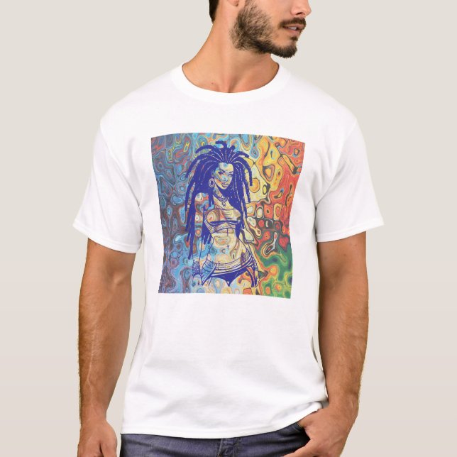 Camiseta Silhueta velha de uma mulher com dreadlocks. (Frente)