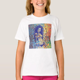 Camiseta Silhueta velha de uma mulher com dreadlocks.