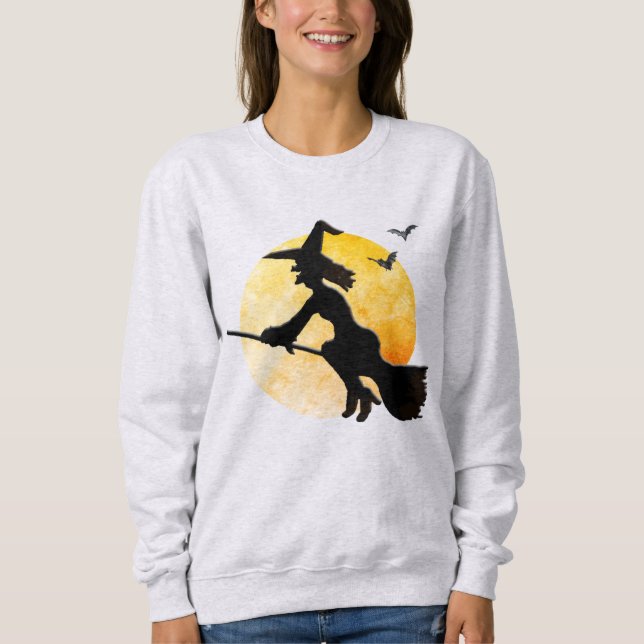 Camiseta Silhueta Voadora Bruxa Má Lua Laranja   (Frente)