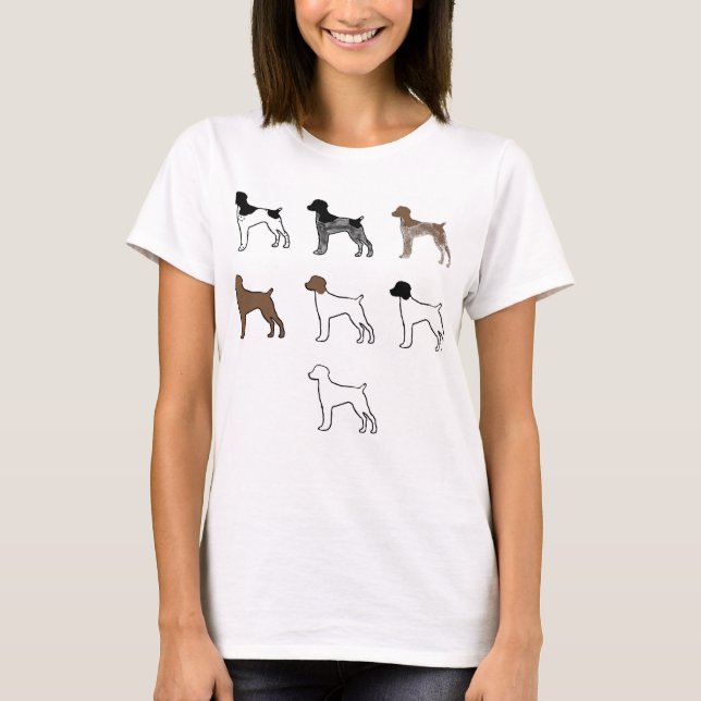 Camiseta silhuetas alemãs da cor do ponteiro de cabelos (Frente)