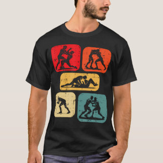 Camiseta Silhuetas de Derrubadas de Luta Livre Retro Lutado