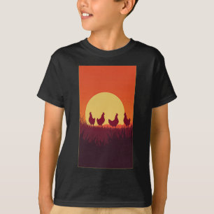Camiseta Silhuetas De Frango No Pôr Do Sol Criador De Aves